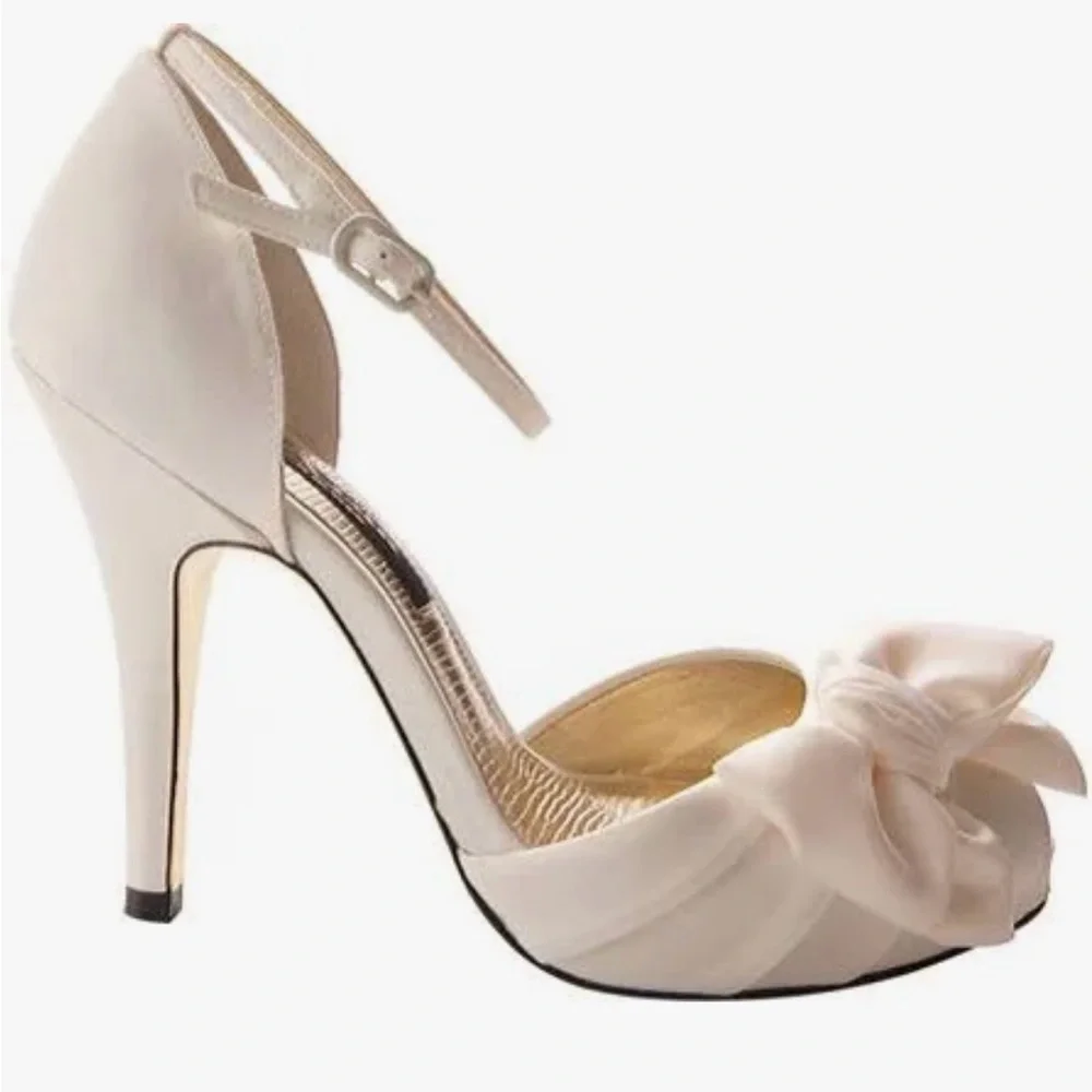 Nina Electra Ivory Elegant Peep-Toe Heels with Bow, Size 10 - Picture 4 of 10